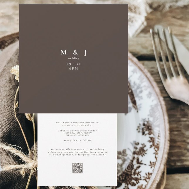 Sleek & Simple Modern Dark Brown Square Wedding Einladung (Von Creator hochgeladen)