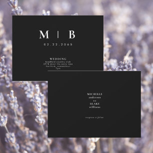 Sleek & Simple Monogram Black Wedding Einladung