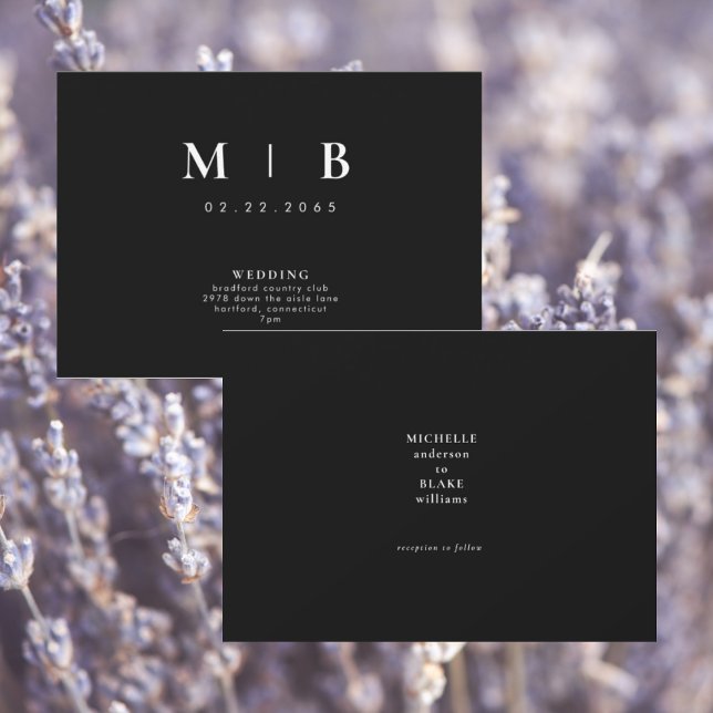 Sleek & Simple Monogram Black Wedding Einladung (Von Creator hochgeladen)