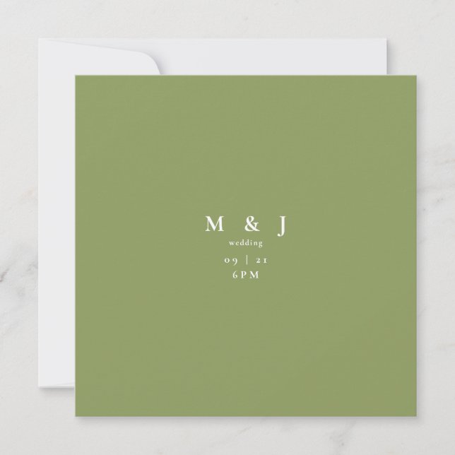 Sleek & Simple Moss Green Square Wedding Einladung (Vorderseite)