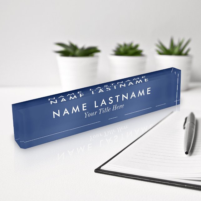 Sleek Simple Navy Blue Custom Desk Namplate Namensplakette (Von Creator hochgeladen)