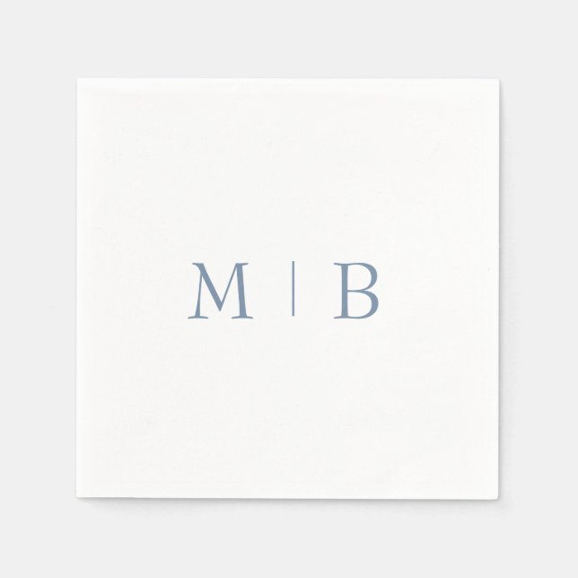 Sleek Simple Periwinkle Monogram White Cocktail Serviette (Vorderseite)