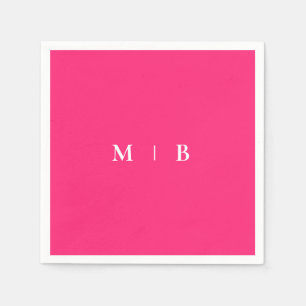 Sleek Simple Pink & White Monogram Cocktail Serviette