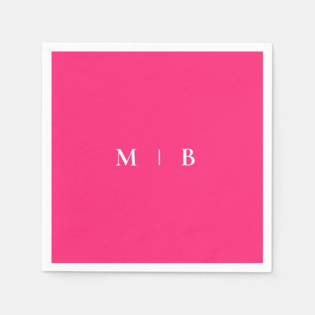 Sleek Simple Pink & White Monogram Cocktail Serviette (Vorderseite)