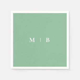 Sleek Simple Summer Green & White Monogram Serviette