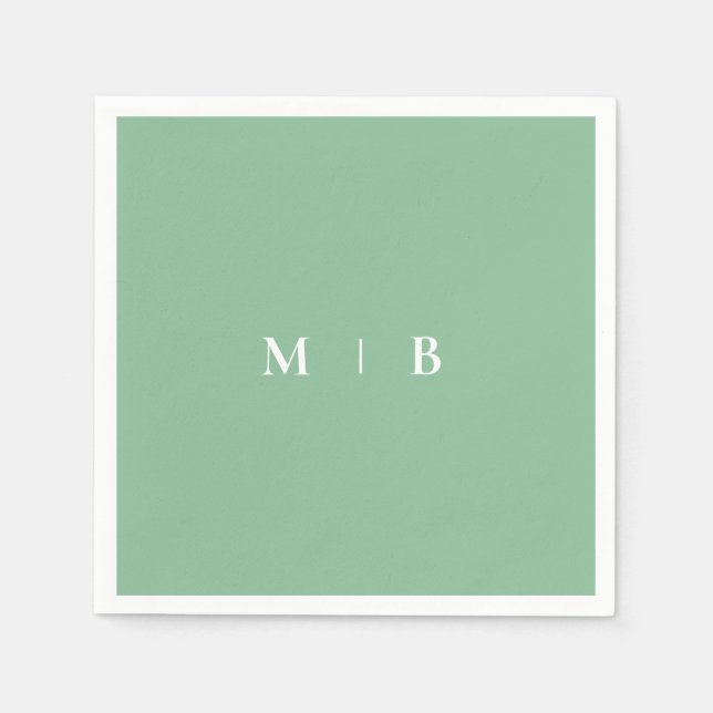 Sleek Simple Summer Green & White Monogram Serviette (Vorderseite)