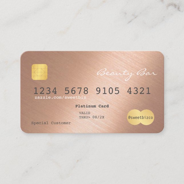 Sleek Simplistic Credit Card Shinting Rose Gold Visitenkarte (Vorderseite)