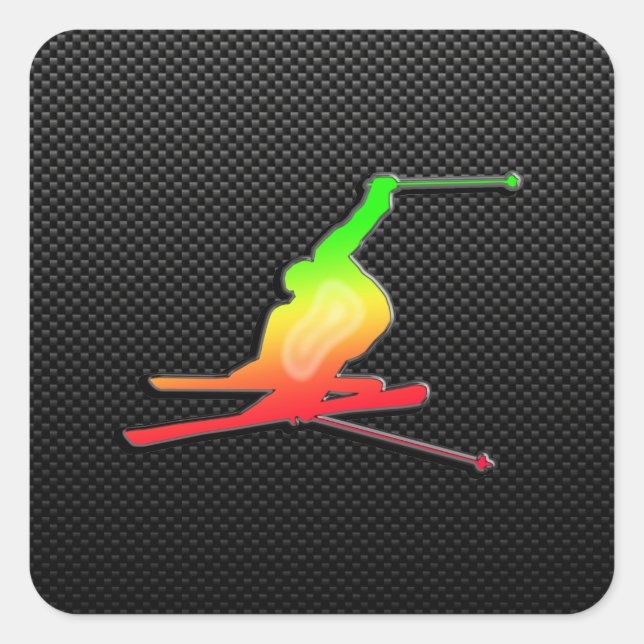 Sleek Snow Skiing Quadratischer Aufkleber (Vorderseite)