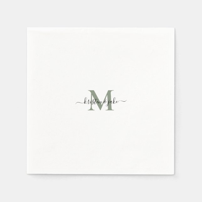 Sleek und Simple Sage Monogram Swash Napkins Serviette (Vorderseite)