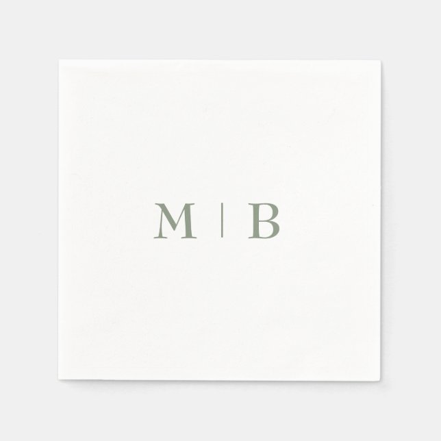 Sleek und Simple Sage Monogram Wedding Cocktail II Serviette (Vorderseite)