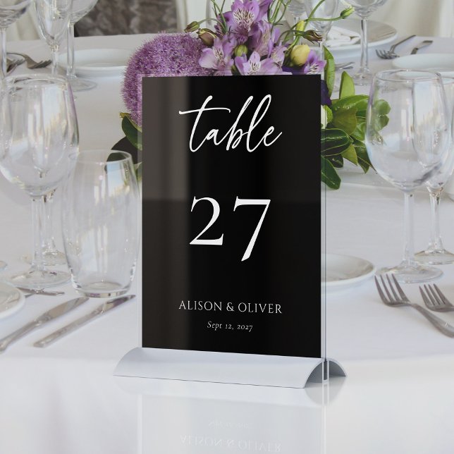 Sleek und stilvoll: Custom Black Modern Wedding Tischnummer (Personalized Sleek and Stylish: Black Modern Wedding Table Number)