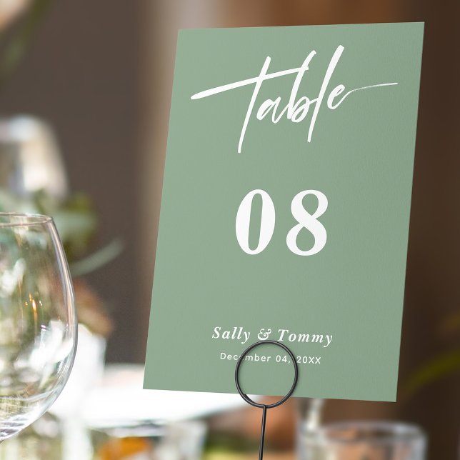 Sleek und stilvoll: Sage Green Modern Wedding Tischnummer (Von Creator hochgeladen)
