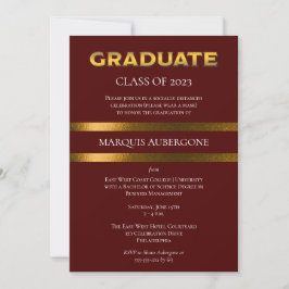 Sleek Uni | Univ Maroon| Gold Graduation Party Einladung