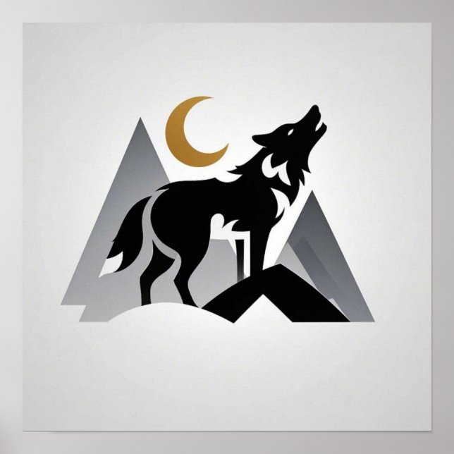Sleek wolf Silhouette heulend Halbmond Poster (Vorne)