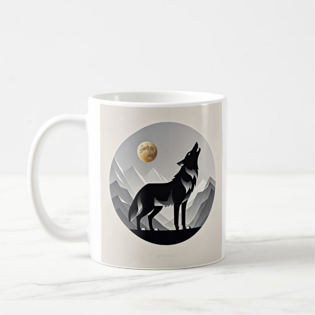 Sleek wolf Silhouette schwarz grau minimalistisch Kaffeetasse (Links)