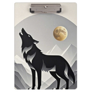 Sleek wolf Silhouette schwarz grau minimalistisch Klemmbrett