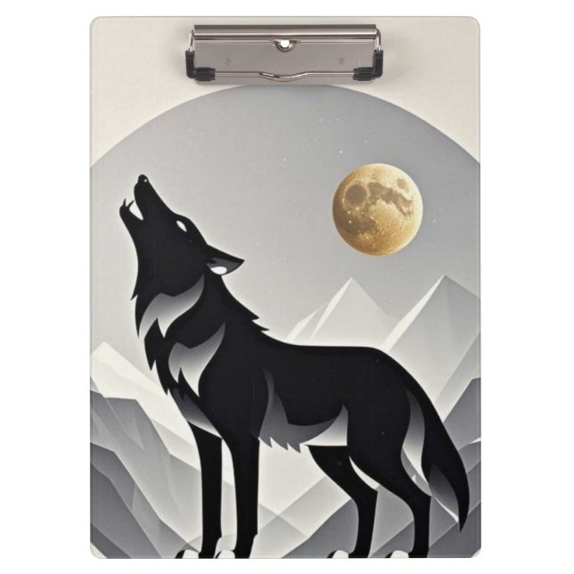 Sleek wolf Silhouette schwarz grau minimalistisch Klemmbrett (Vorderseite)