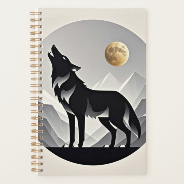 Sleek wolf Silhouette schwarz grau minimalistisch Planer (Vorderseite)