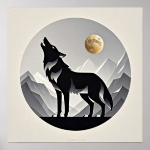 Sleek wolf Silhouette schwarz grau minimalistisch Poster