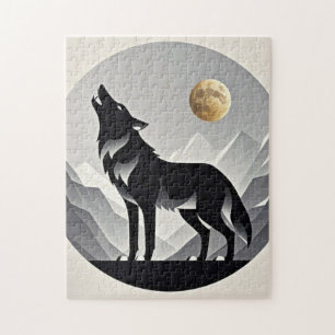 Sleek wolf Silhouette schwarz grau minimalistisch Puzzle