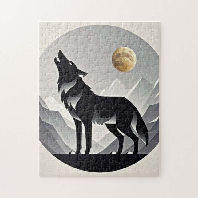 Sleek wolf Silhouette schwarz grau minimalistisch Puzzle (Vertikal)
