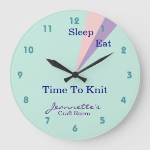 Sleep Eat Knit Knitting Craft Room Große Wanduhr