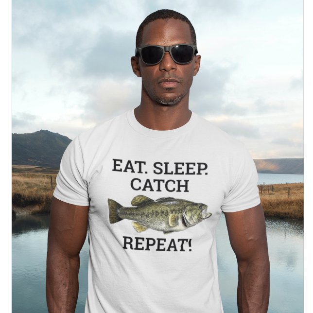 Sleep Fang Largemouth Bass Funny Fishing T-Shirt (Funny fishing shirt for the bass fishing addict. A lunker largemouth bass. Eat. Sleep. FISH. Repeat!)