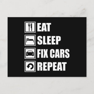 SLEEP FIX CARS WIEDERHOLEN Funny Car Muscle Car Ca Postkarte