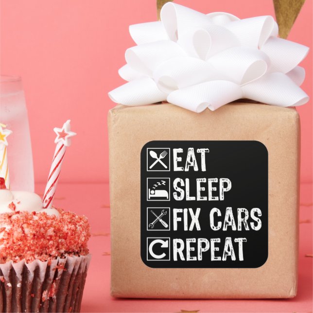 Sleep Fix Cars wiederholen Funny Mechanic Vater Quadratischer Aufkleber (Party)