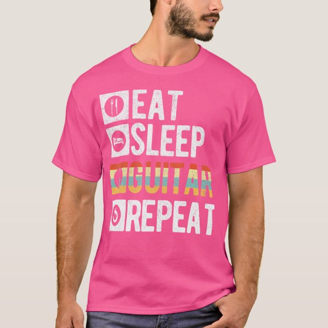Sleep Gitarre acoustic Gitarrist Gitarrist essen T-Shirt (Vorderseite)