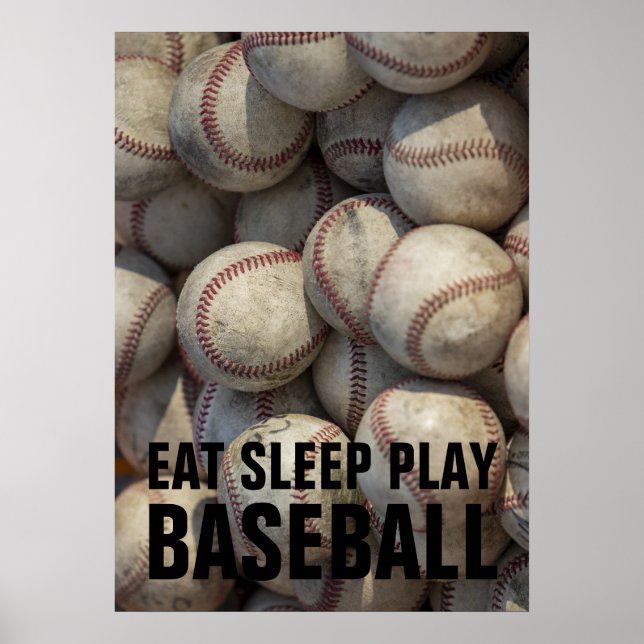 Sleep Play Black & White Baseball Motivierend Poster (Vorne)