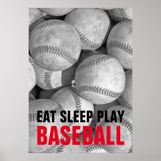 Sleep Play Black & White Baseball Motivierend Poster (Vorne)