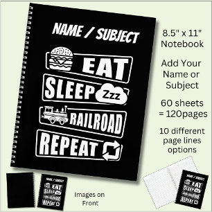 Sleep Railroad Repeat Dampfzug essen Notizbuch