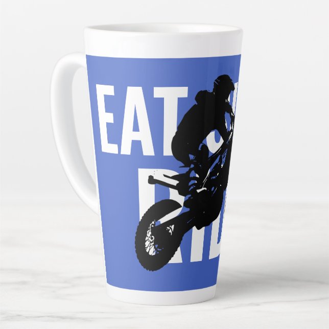 Sleep Ride Motocross Motorrad Pop Art Milchtasse (Linke Ecke)