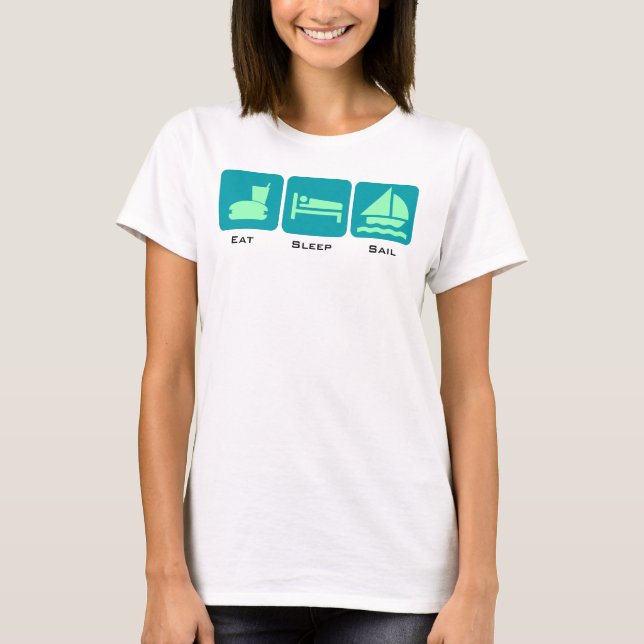 Sleep Sail Aqua Green Sailboat Design essen T-Shirt (Vorderseite)