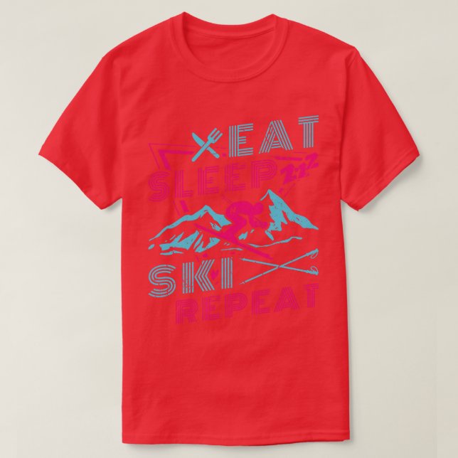 Sleep Ski Retro 90er 80er Outfit Skifahren T-Shirt (Design vorne)