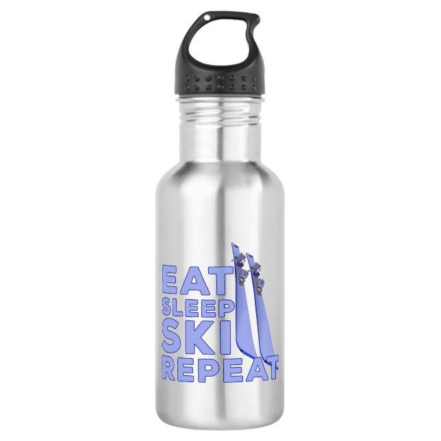 Sleep Ski Wiederholung essen Edelstahlflasche (Vorderseite)
