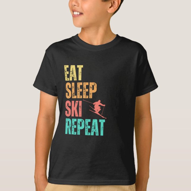 Sleep Ski Wiederholung essen T-Shirt (Vorderseite)