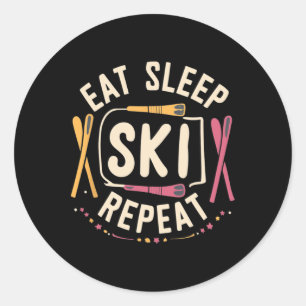 Sleep Ski Wiederholung Skifahren Ski Ski Ski Winte Runder Aufkleber