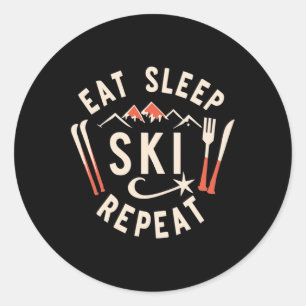 Sleep Ski Wiederholung Skifahren Ski Ski Ski Winte Runder Aufkleber