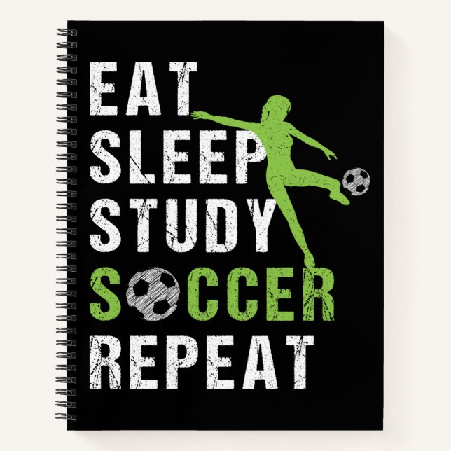 Sleep Study Soccer Repeat Girls Soccer Player Notizbuch (Vorderseite)
