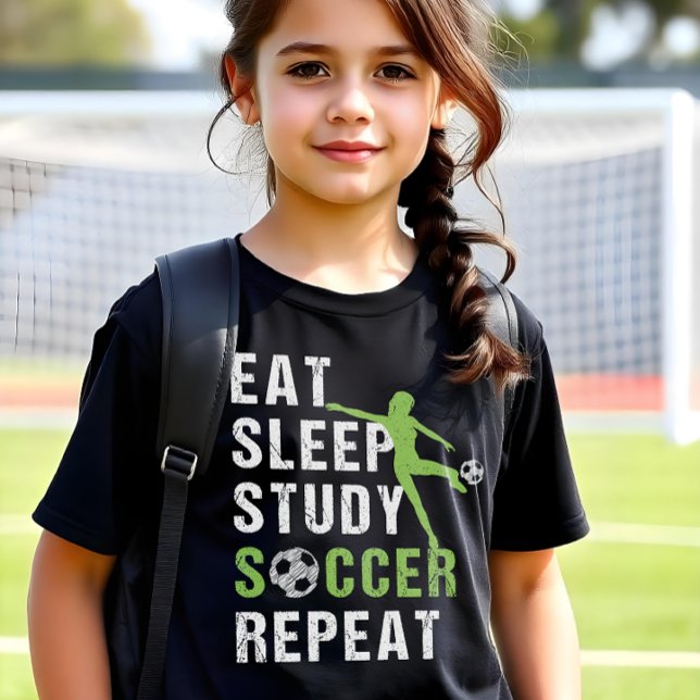 Sleep Study Soccer Repeat Girls Soccer Player T-Shirt (Von Creator hochgeladen)