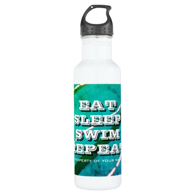 Sleep Swim Vintages Foto im Schwimmbad wiederholen Edelstahlflasche (Vorderseite)