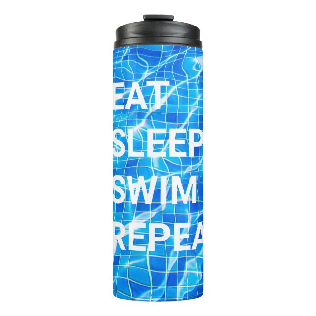 Sleep Swim Wiederholung Pool Wassersport Thermosbecher (Vorderseite)