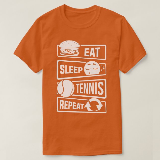 Sleep Tennis essen Wiederholen Racquets Ball Sport T-Shirt (Design vorne)