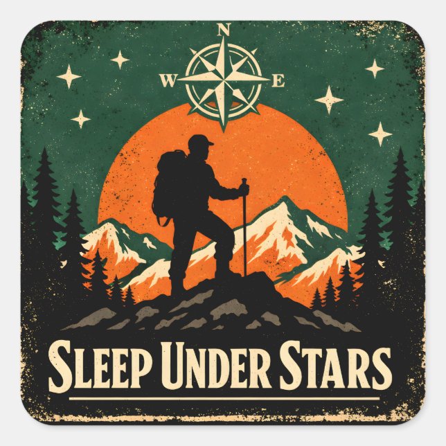Sleep Under Stars – Stargazing Camper Nature Quadratischer Aufkleber (Vorderseite)