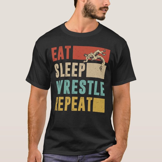 Sleep Wrestle wiederholen Shirt, lustiges Wrasting T-Shirt (Vorderseite)