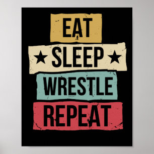 Sleep Wrestle wiederholen Wrestling Wrestler Retro Poster