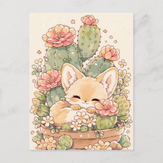 Sleeping Apricot Cactus Pot Fennec Fox Postkarte