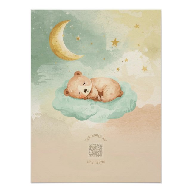 Sleeping Baby Bear Watercolor Nursery Wall Art Poster (Vorderseite)